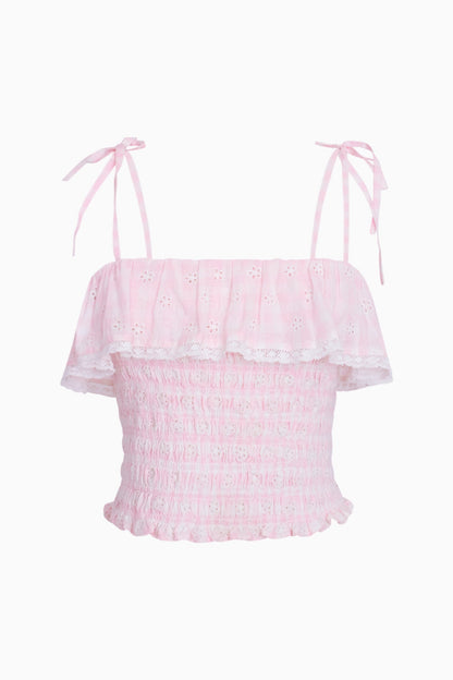 Renada Gingham Eyelet Top